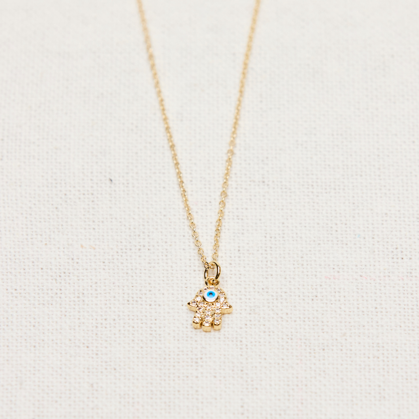 Hamsa + Evil Eye Necklace | Gold