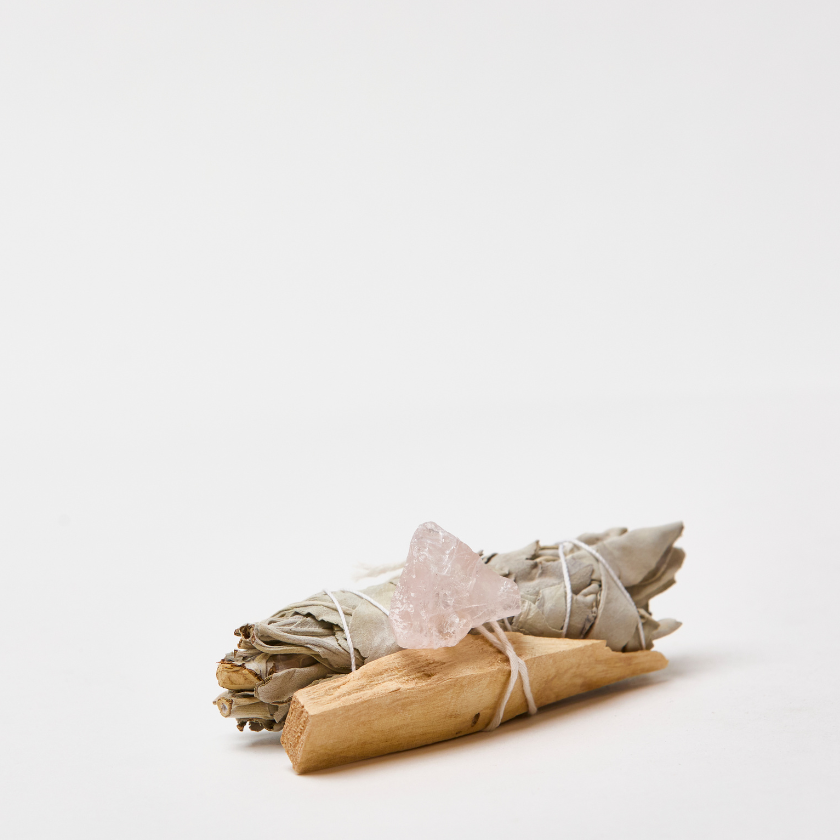 Mini Sage Smudge Stick Kit White Sage with Palo Santo & Rose Quartz Crystal  Luna & Soul Australia 1