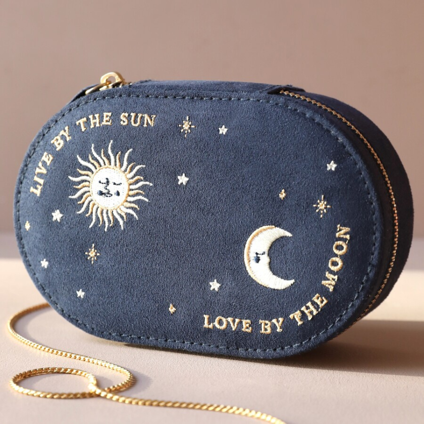 Embroidered Jewellery Case with moon and stars