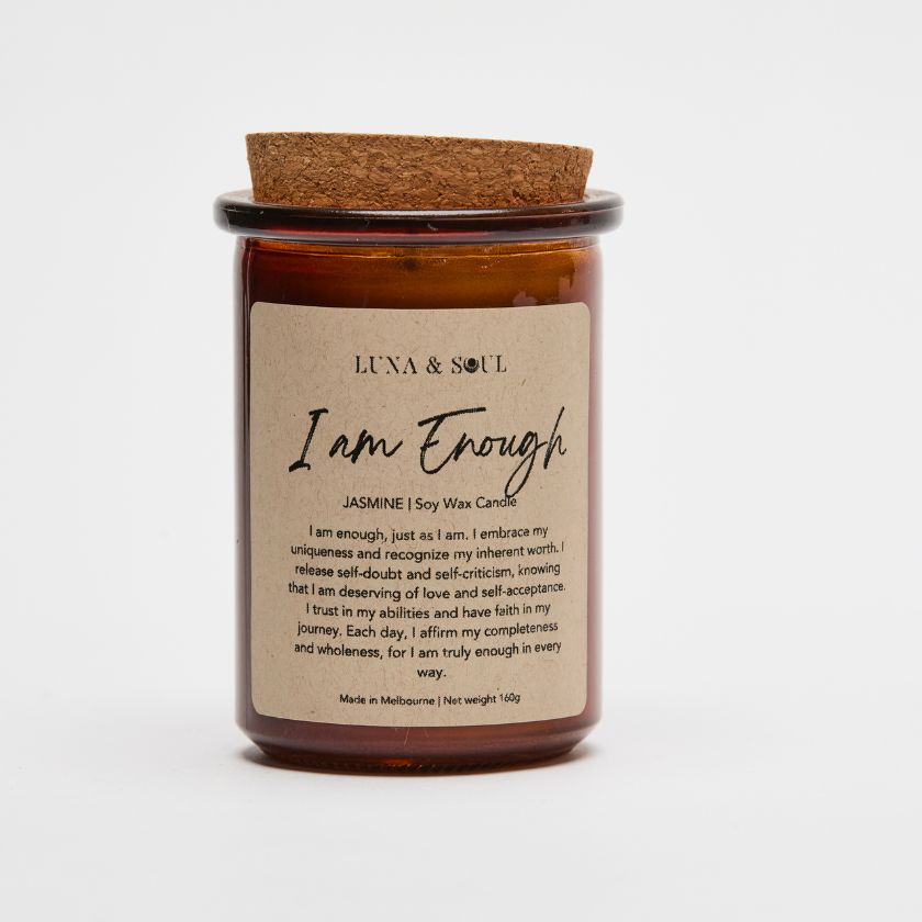 I am Enough Affirmation Soy Wax Jasmine Candle Luna & Soul Australia