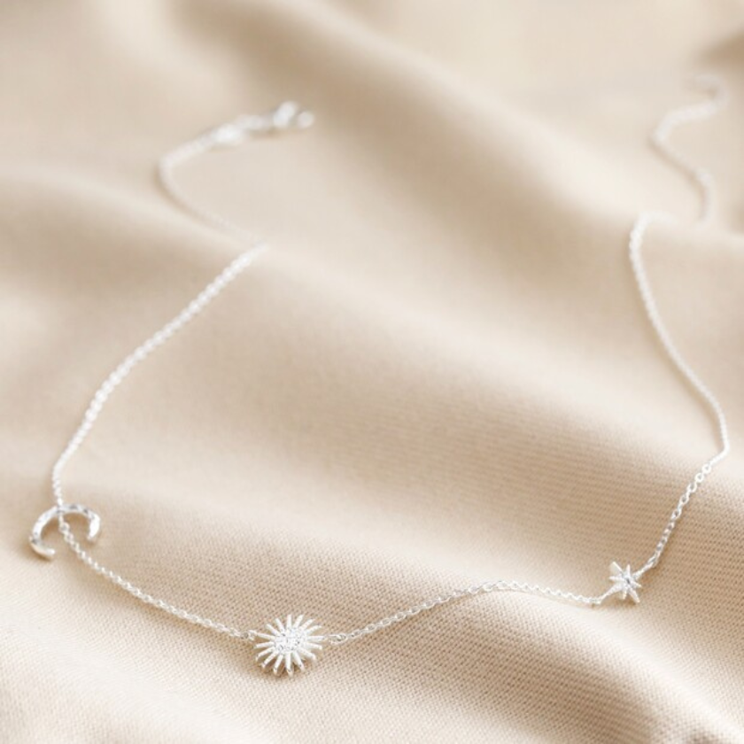 Sun + Moon Charm Necklace | Silver 